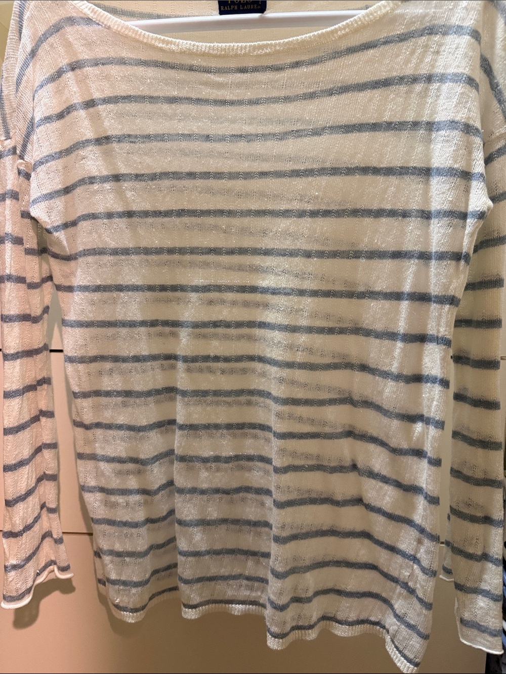 Polo by Ralph Lauren White and Light Blue Striped Long-Sleeve Top